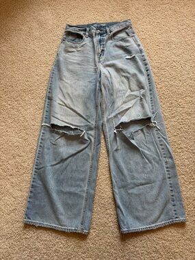 High-Rise Baggy Wide Leg Distressed Jeans